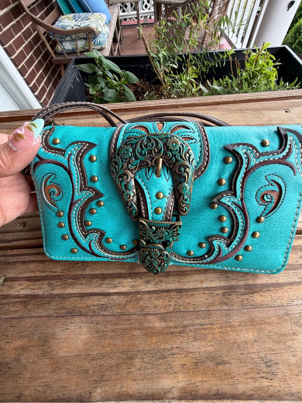 Turquoise Western Buckle Crossbody Clutch